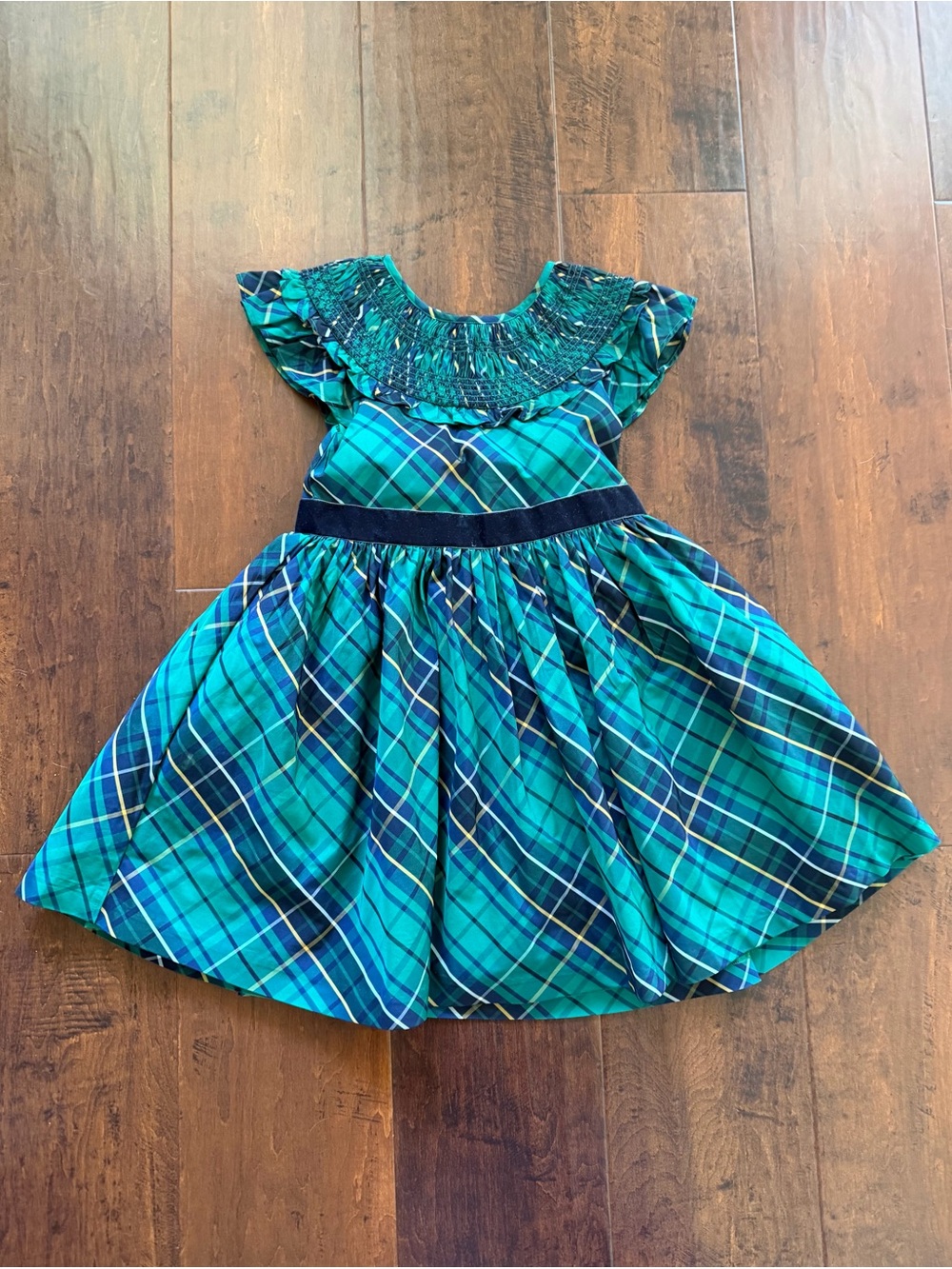 Janie & Jack Girls Tartan Plaid Smocked-Yoke Christmas Holiday Dress Size 7